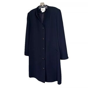 Vintage Rickie Freeman for Teri Jon Rayon Long Black Blue Coat Jacket Blazer 16